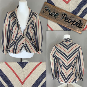 FreePeople Boho RusticLuxury Stripe Linen Jacket Gypsy Indie Spring Summer Earth
